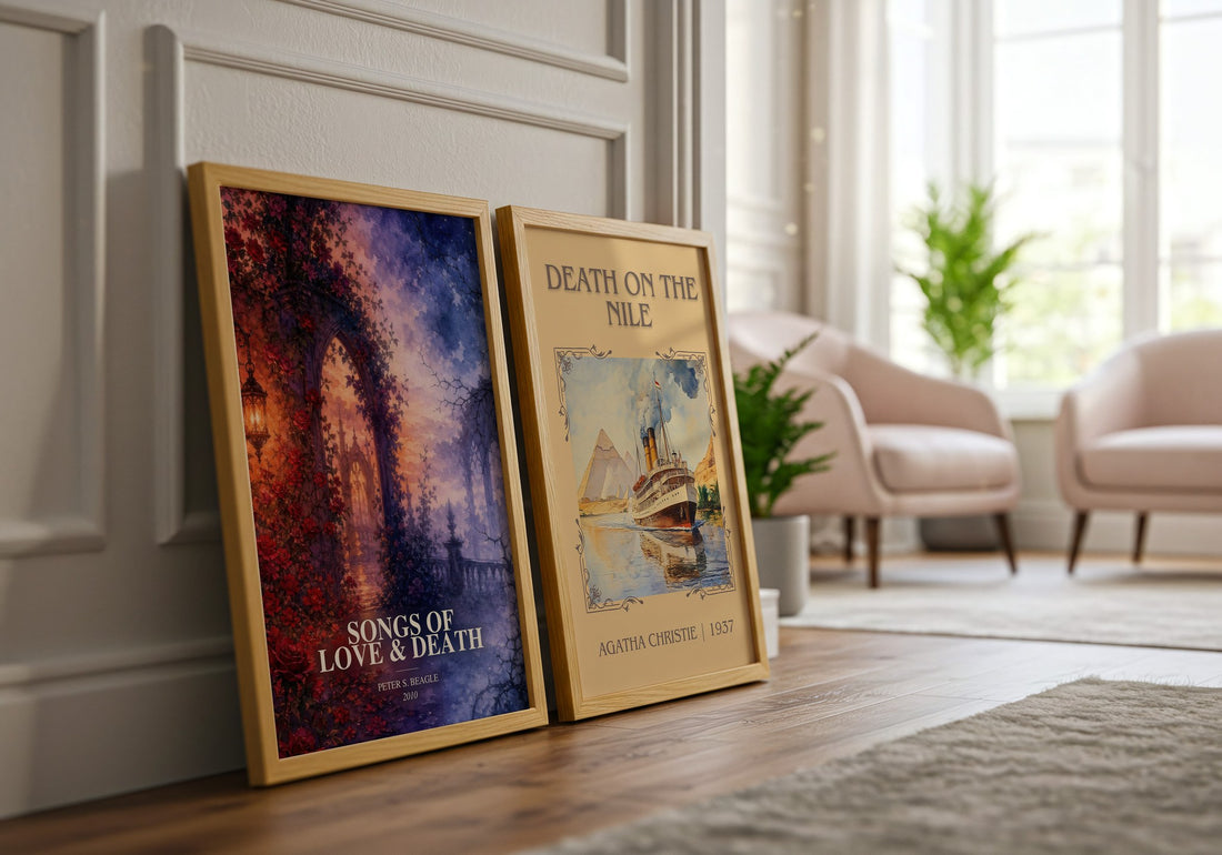 Songs of love & death watercolour print framed by window – literary home decor