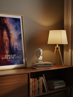 Songs of love & death watercolour print on bookshelf – Peter S. Beagle fan gift