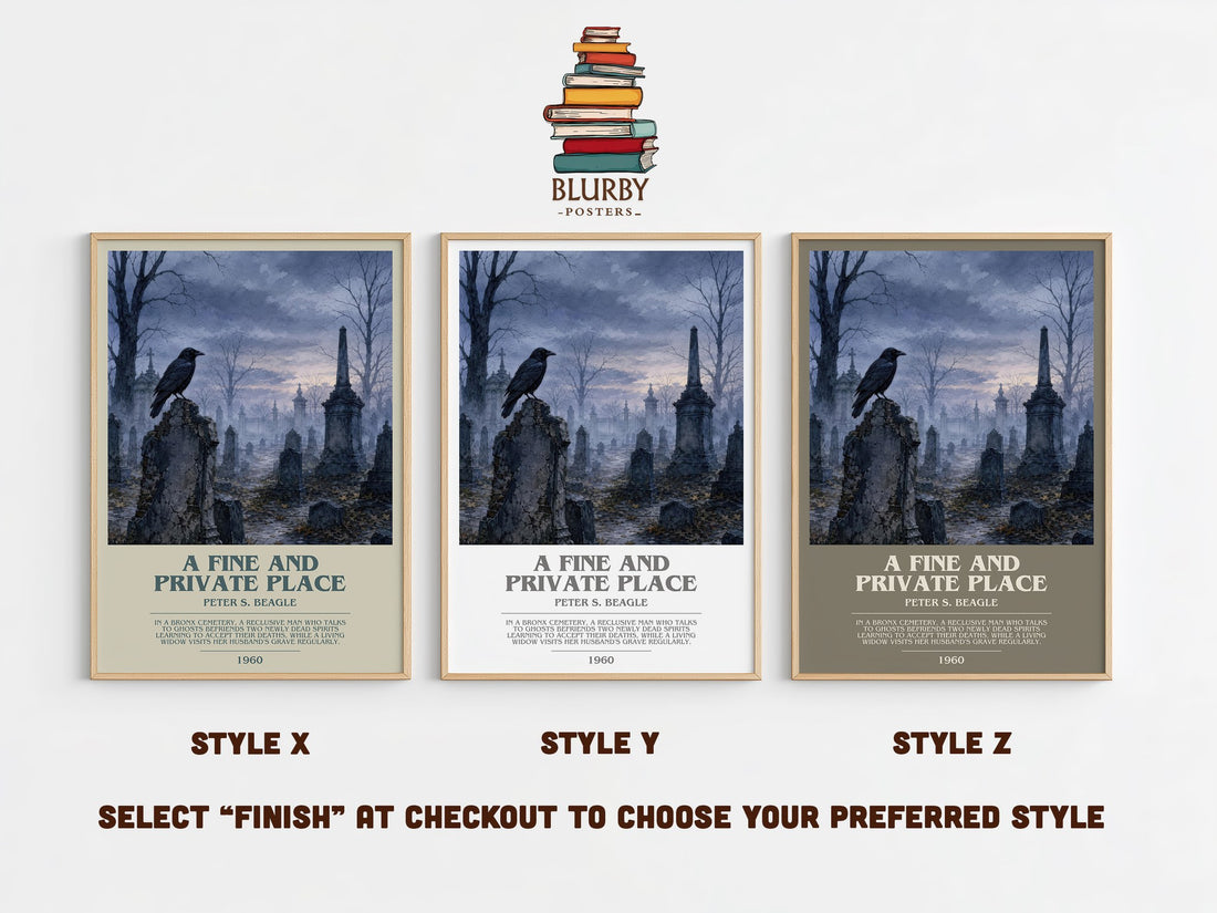 A Fine and Private Place bookish print in frame leaning in hallway – fantasy wall art (mockup)