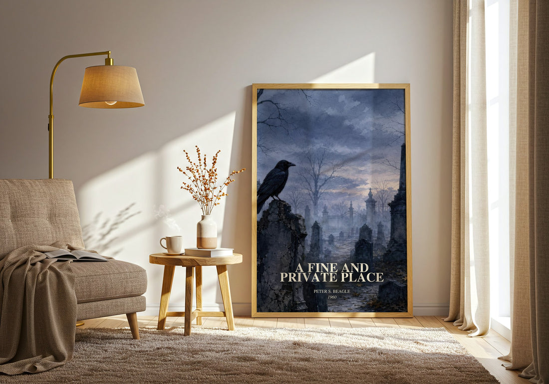 A Fine and Private Place watercolour print in frame leaning in hallway – fantasy wall art