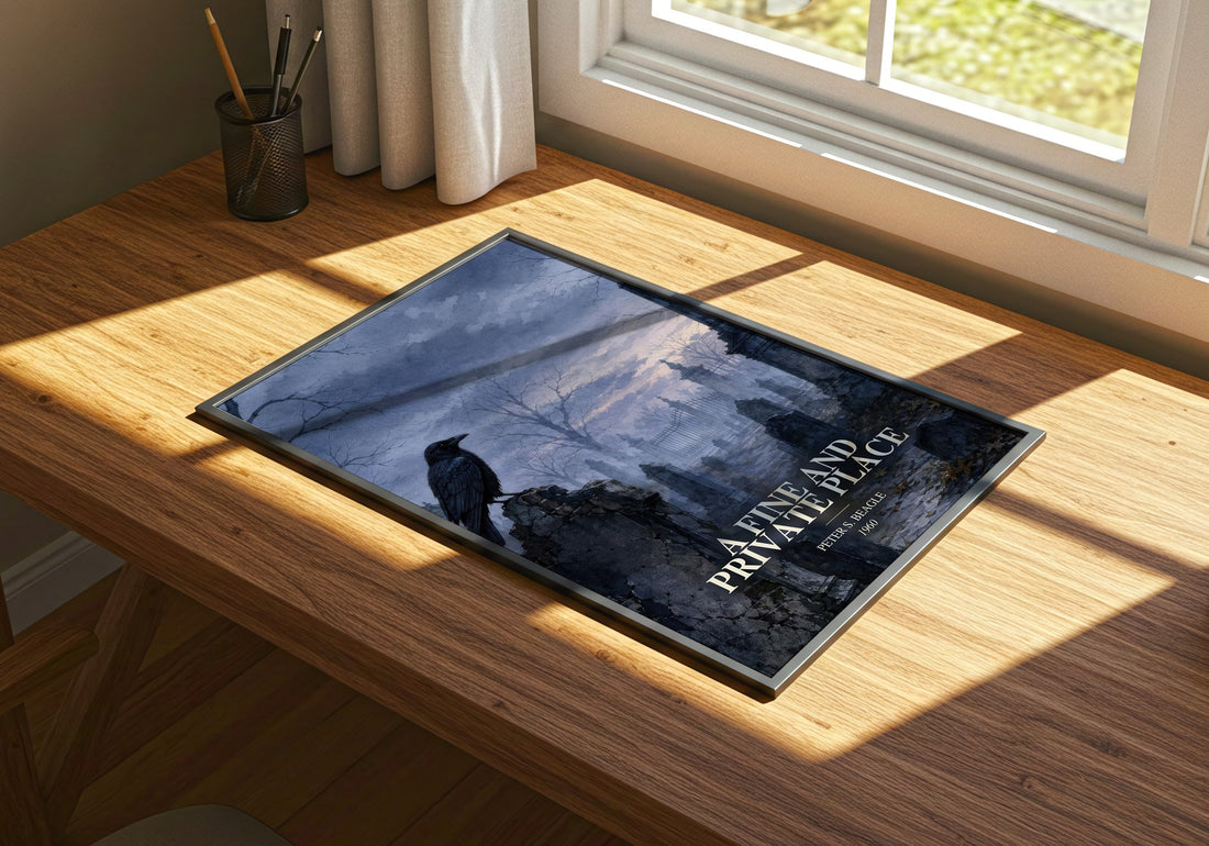 A Fine and Private Place watercolour book poster framed on wall – fantasy wall art