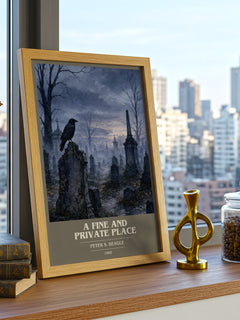 A Fine and Private Place book cover print framed by window – literary home decor