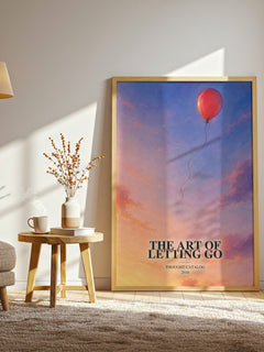 The Art of Letting Go watercolour print in frame leaning in hallway – memoir wall art