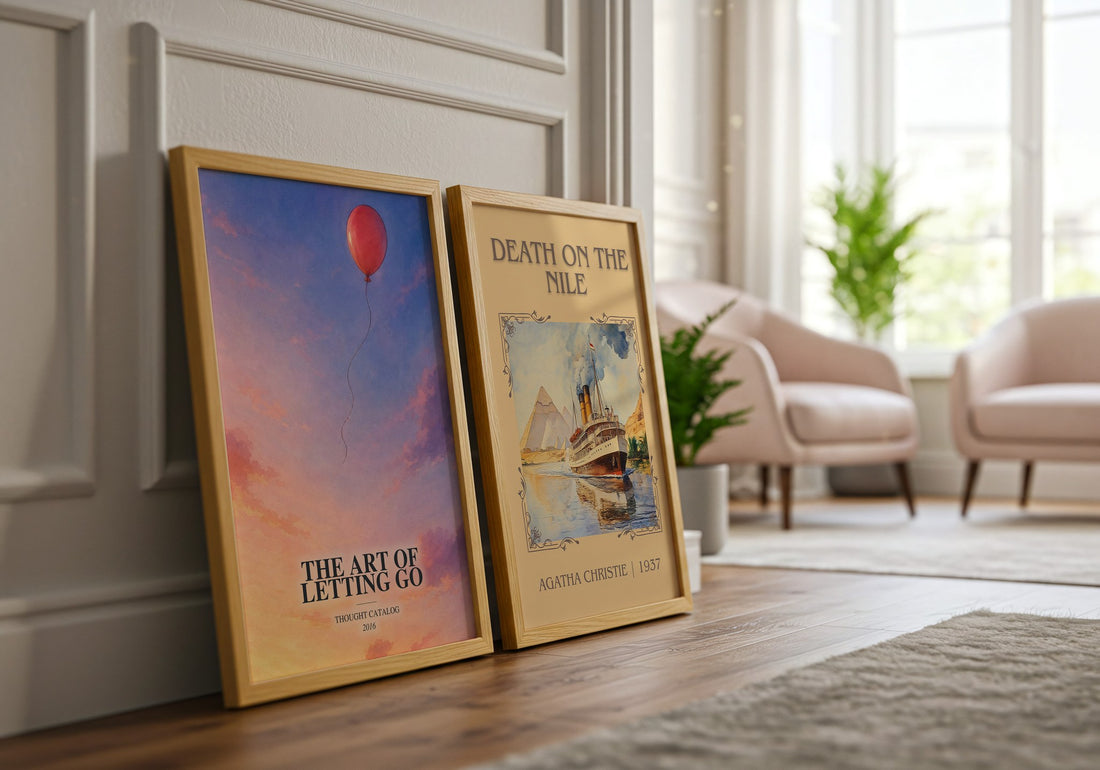 The Art of Letting Go watercolour print framed by window – literary home decor