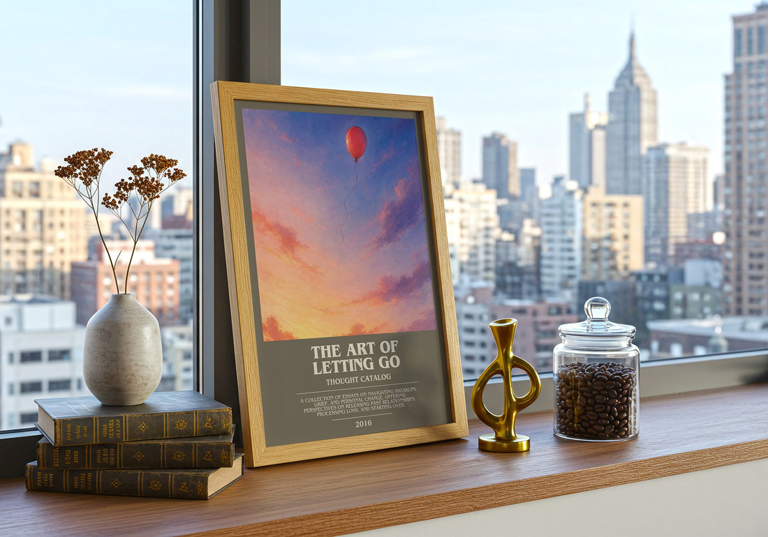 The Art of Letting Go bookish print framed by window – literary home decor