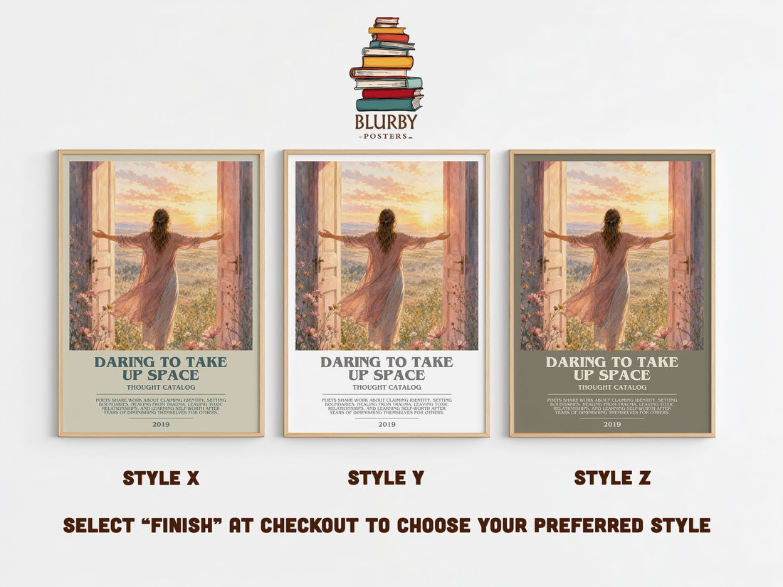 Daring To Take Up Space bookish print in frame leaning in hallway – non fiction wall art (mockup)