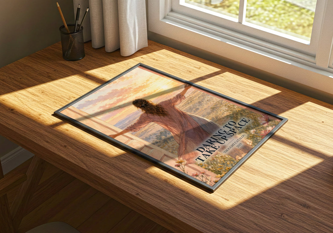 Daring To Take Up Space watercolour book poster framed on wall – non fiction wall art