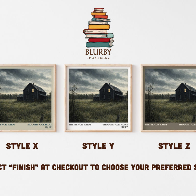 The Black Farm literary print in frame leaning in hallway – horror wall art