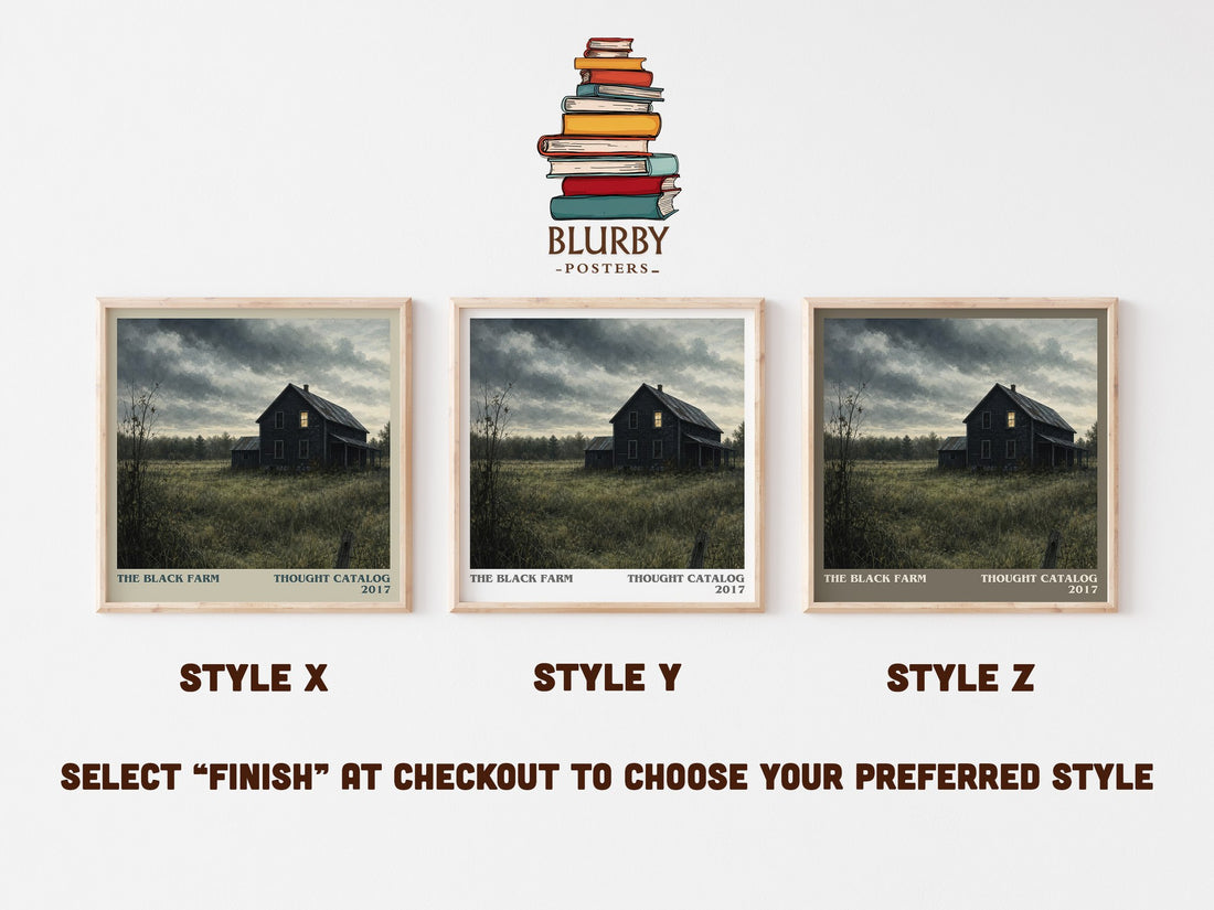 The Black Farm literary print in frame leaning in hallway – horror wall art (mockup)