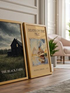 The Black Farm watercolour print framed by window – literary home decor
