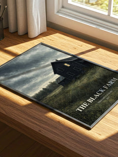 The Black Farm watercolour book poster framed on wall – horror wall art