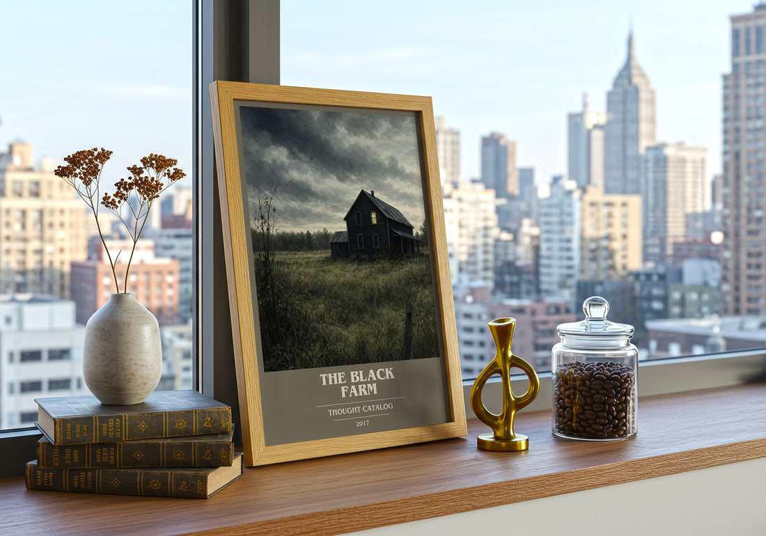 The Black Farm book cover print framed by window – literary home decor