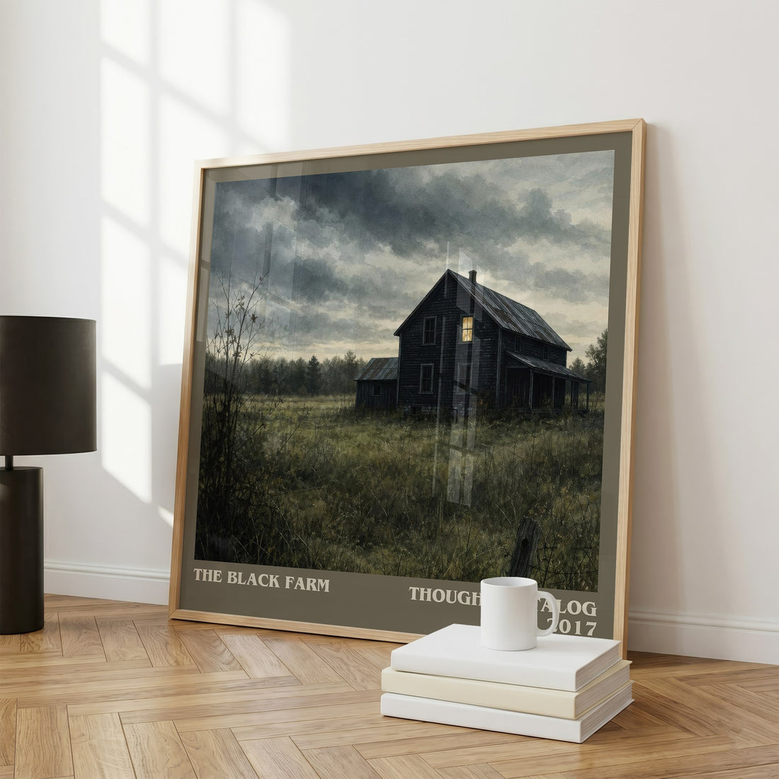 The Black Farm literary print framed by window – literary home decor