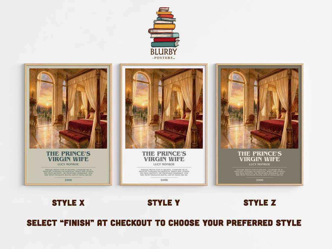 The Prince's Virgin Wife bookish print in frame leaning in hallway – romance wall art (mockup)