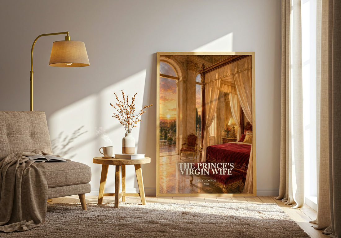The Prince's Virgin Wife watercolour print in frame leaning in hallway – romance wall art