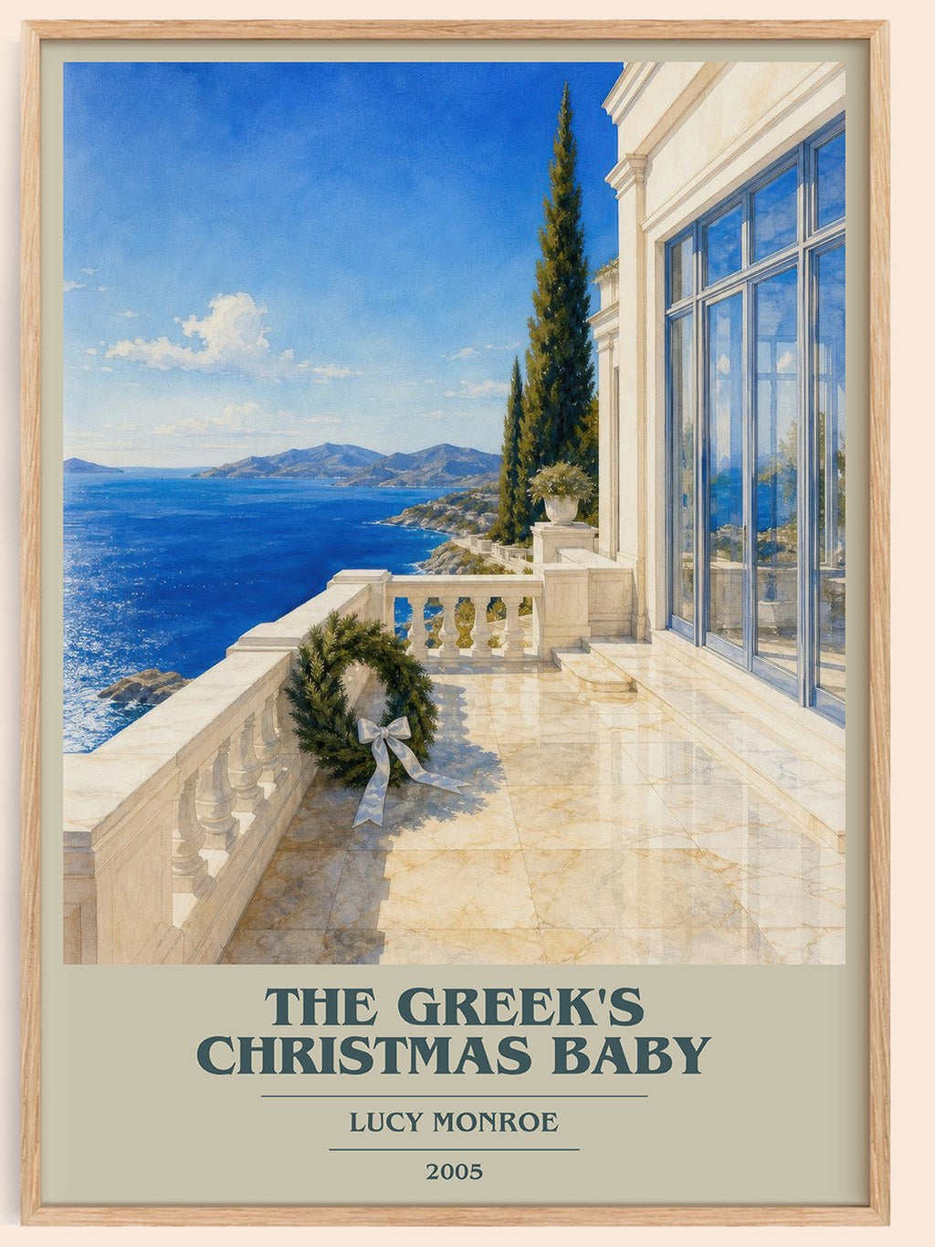 The Greek's Christmas Baby book cover book poster by Lucy Monroe – framed literary art print