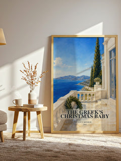 The Greek's Christmas Baby watercolour print in frame leaning in hallway – romance wall art