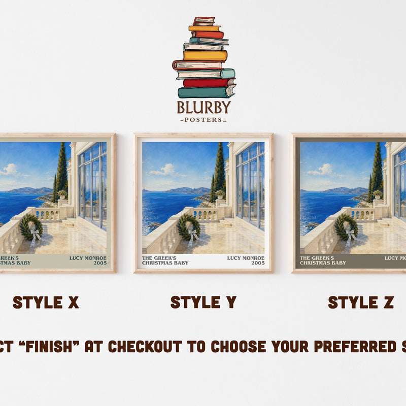 The Greek's Christmas Baby literary print in frame leaning in hallway – romance wall art