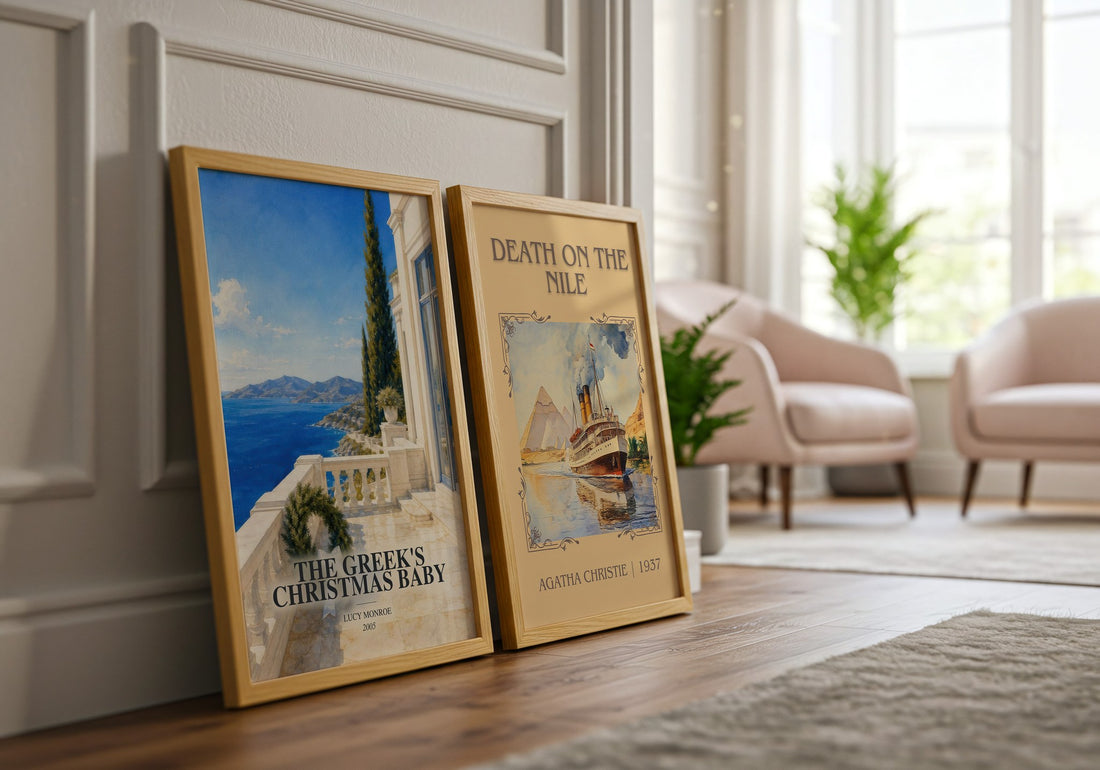 The Greek's Christmas Baby watercolour print framed by window – literary home decor