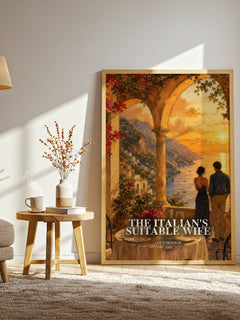 The Italian's Suitable Wife watercolour print in frame leaning in hallway – romance wall art