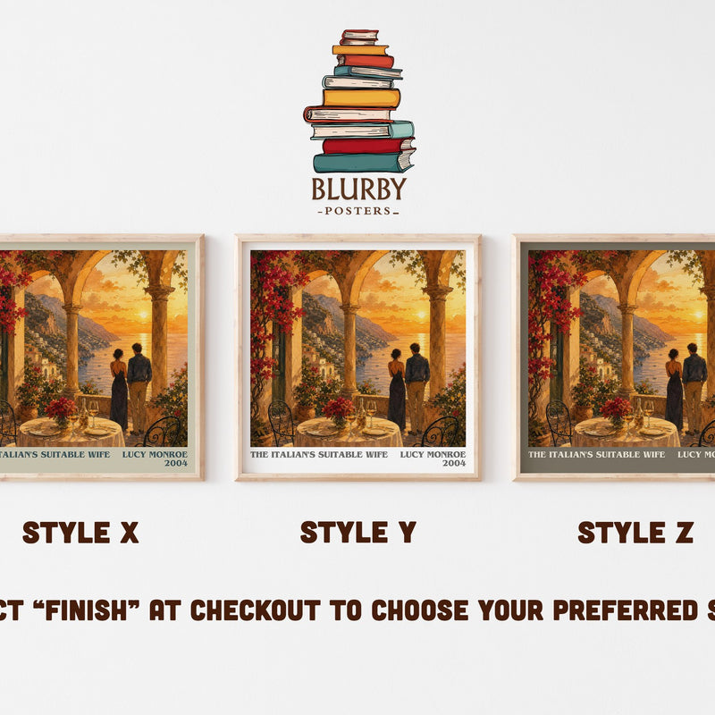 The Italian's Suitable Wife literary print in frame leaning in hallway – romance wall art