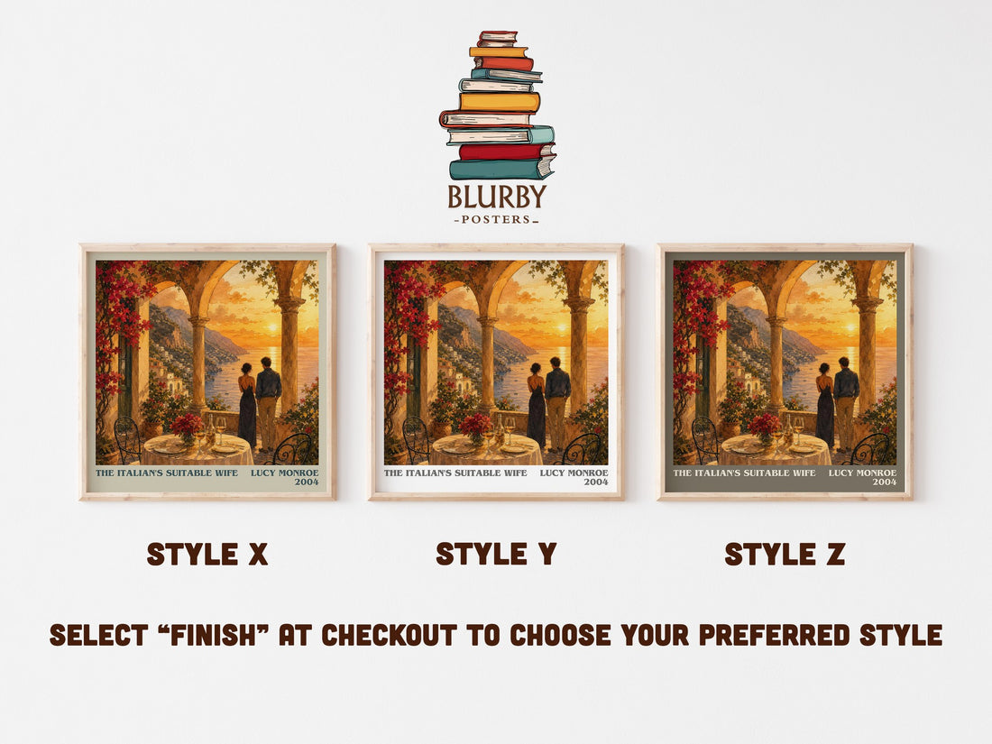 The Italian's Suitable Wife literary print in frame leaning in hallway – romance wall art (mockup)