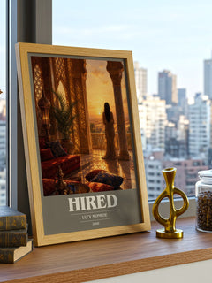 Hired book cover print framed by window – literary home decor