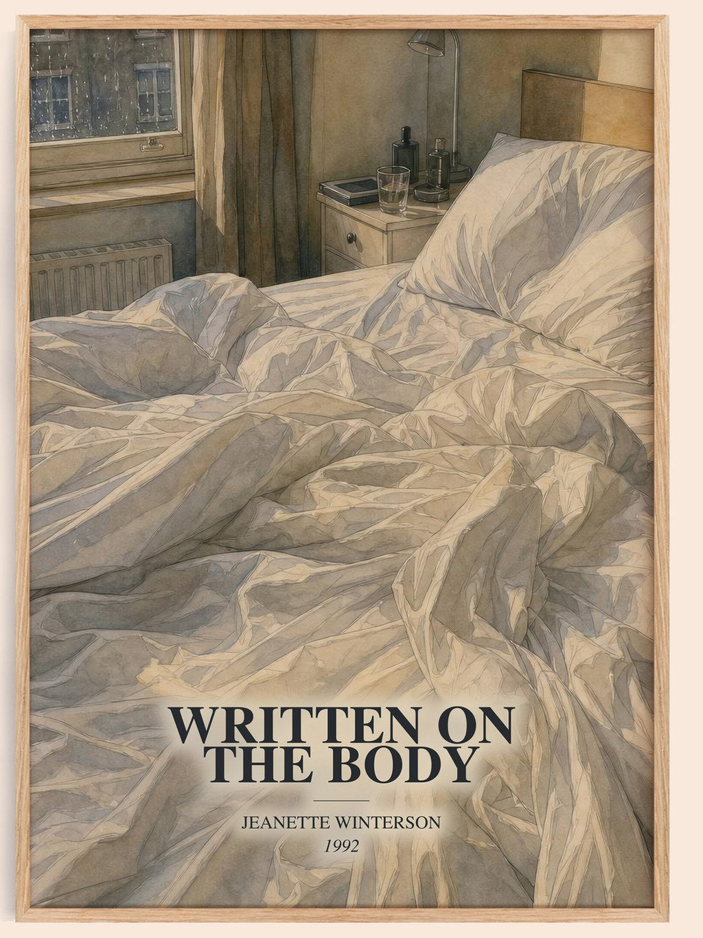 Written on the Body watercolour book poster by Jeanette Winterson – framed literary art print