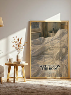 Written on the Body watercolour print in frame leaning in hallway – literary fiction wall art