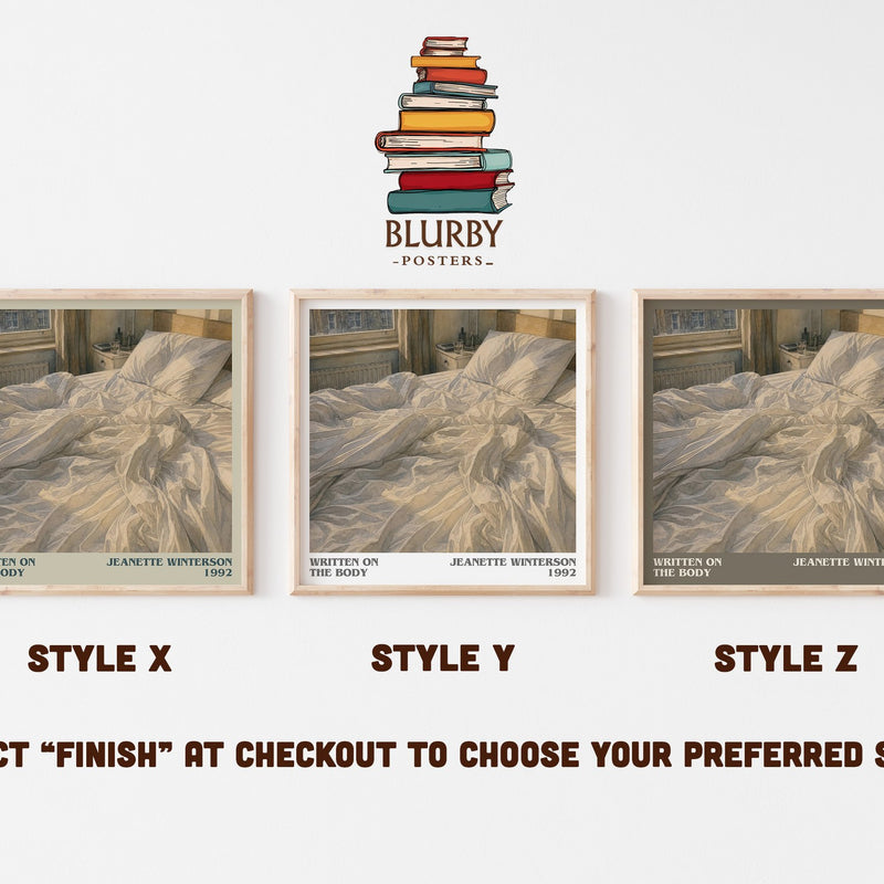 Written on the Body literary print in frame leaning in hallway – literary fiction wall art