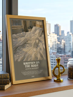 Written on the Body bookish print framed by window – literary home decor