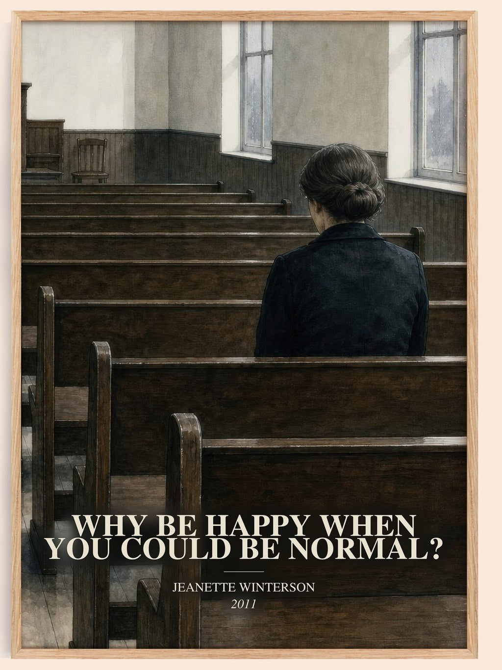 Why Be Happy When You Could Be Normal? watercolour book poster by Jeanette Winterson – framed literary art print