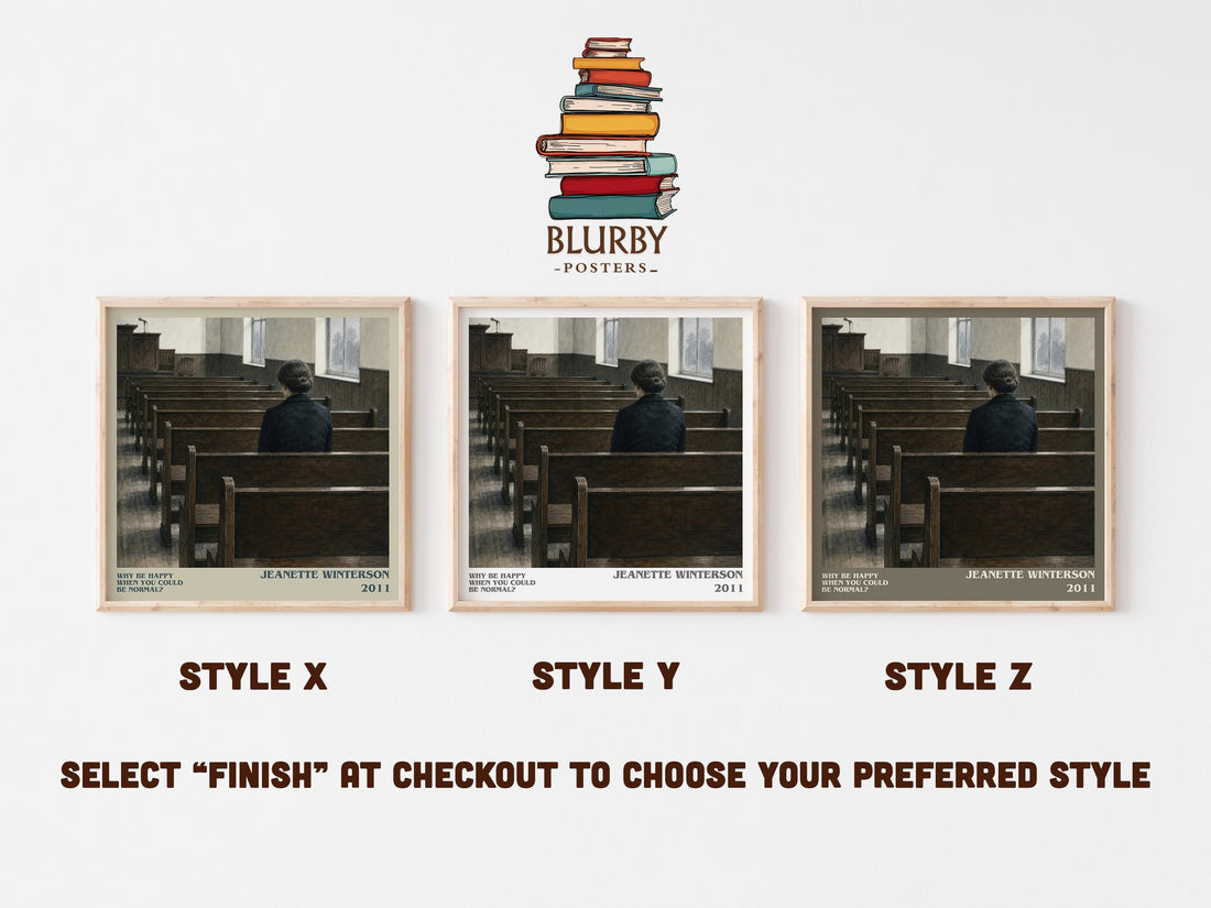 Why Be Happy When You Could Be Normal? literary print in frame leaning in hallway – memoir wall art (mockup)