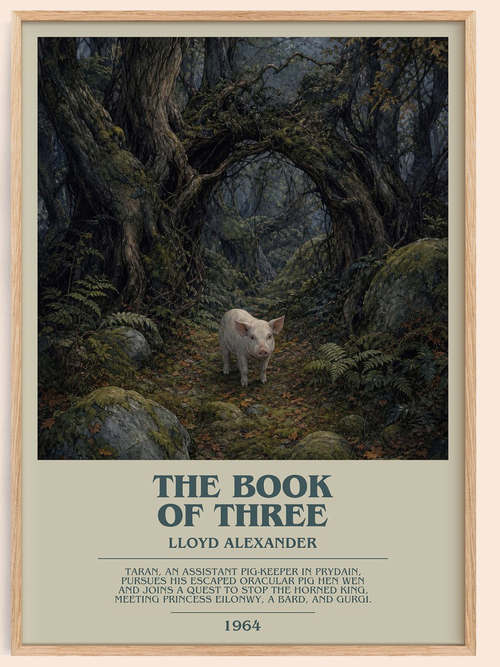 The Book Of Three bookish book poster by Lloyd Alexander – framed literary art print