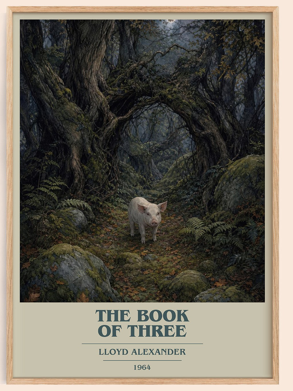 The Book Of Three book cover book poster by Lloyd Alexander – framed literary art print