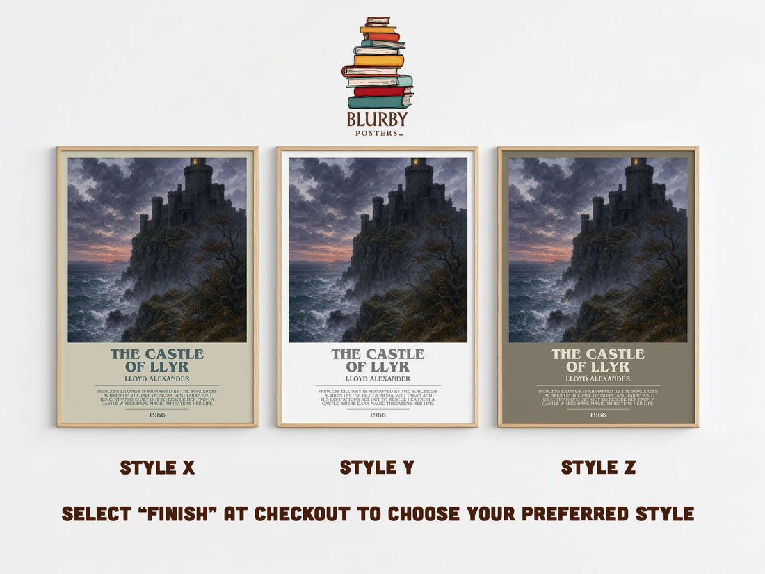 The Castle of Llyr bookish print in frame leaning in hallway – fantasy wall art (mockup)