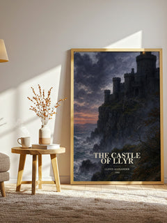 The Castle of Llyr watercolour print in frame leaning in hallway – fantasy wall art