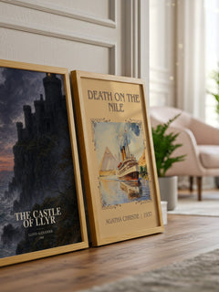 The Castle of Llyr watercolour print framed by window – literary home decor