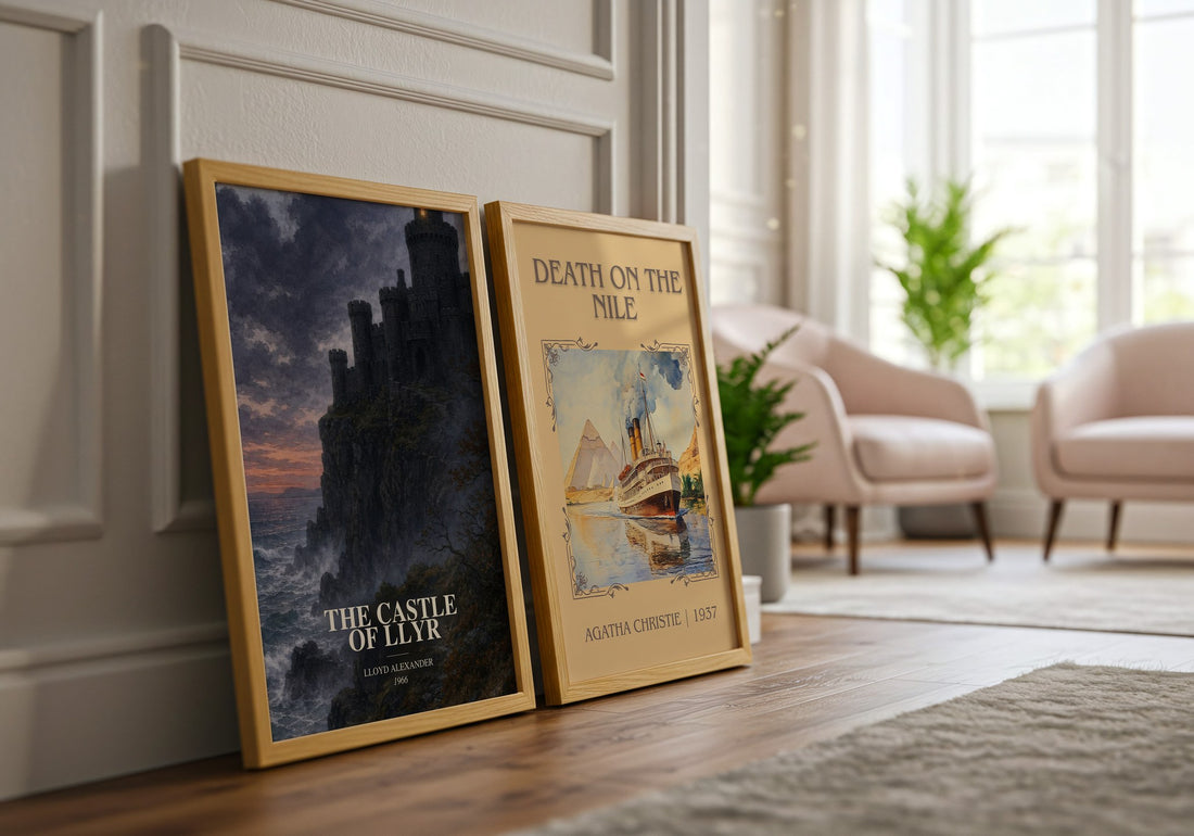 The Castle of Llyr watercolour print framed by window – literary home decor