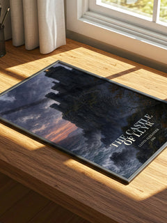 The Castle of Llyr watercolour book poster framed on wall – fantasy wall art
