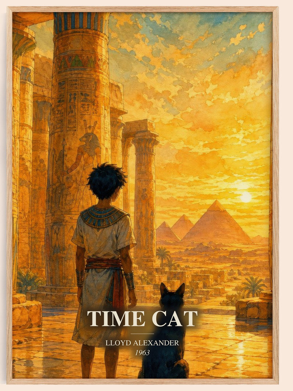 Time Cat watercolour book poster by Lloyd Alexander – framed literary art print