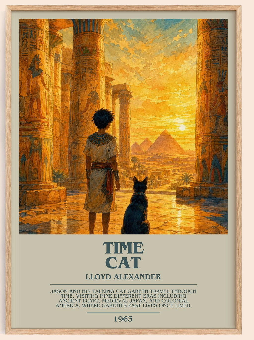 Time Cat bookish book poster by Lloyd Alexander – framed literary art print