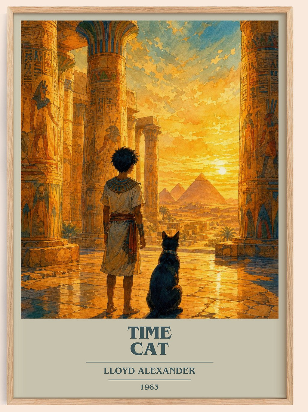 Time Cat book cover book poster by Lloyd Alexander – framed literary art print