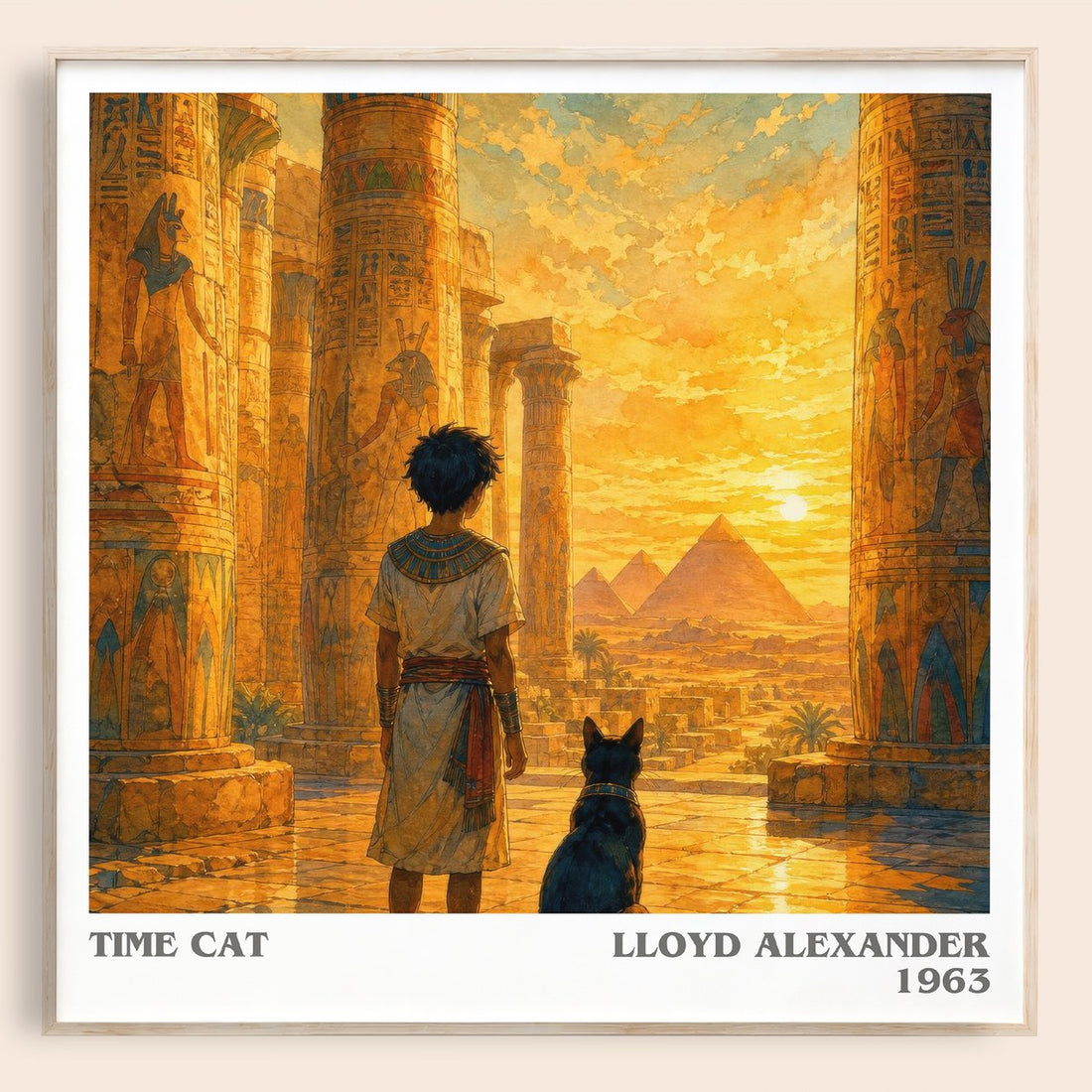 Time Cat literary book poster by Lloyd Alexander – framed literary art print