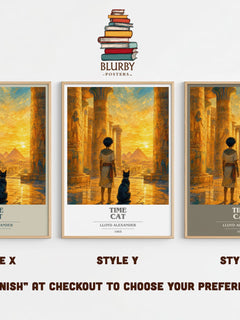 Time Cat book cover print in frame leaning in hallway – childrens wall art