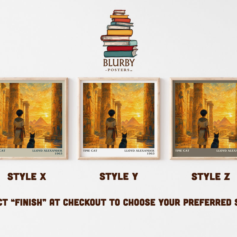 Time Cat literary print in frame leaning in hallway – childrens wall art