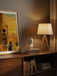 Time Cat watercolour print on bookshelf – Lloyd Alexander fan gift