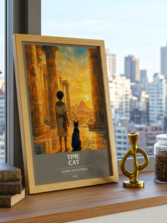 Time Cat book cover print framed by window – literary home decor