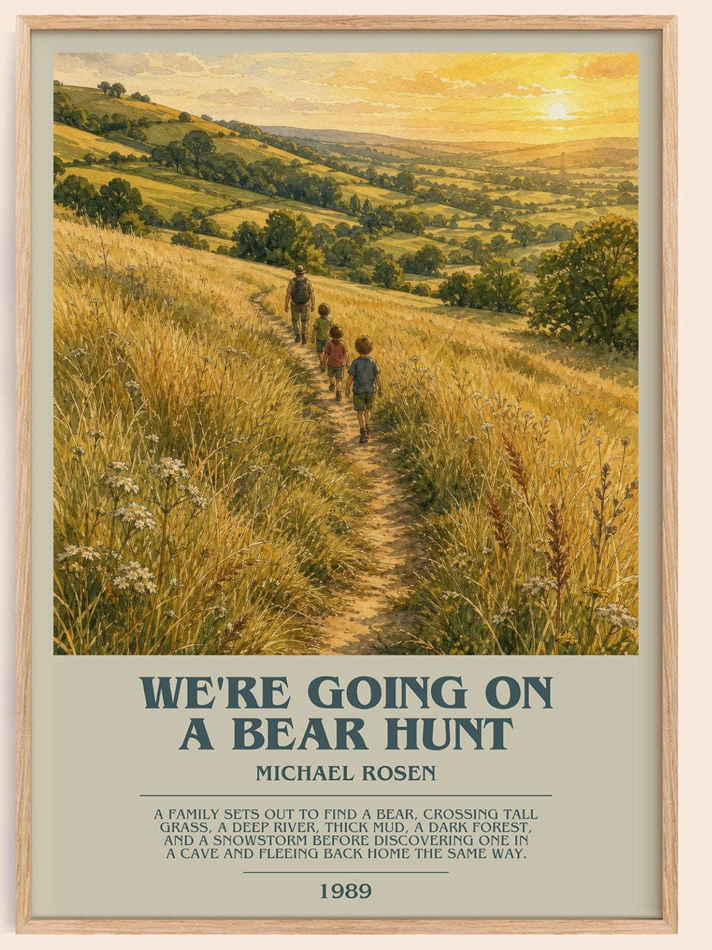 We're Going on a Bear Hunt bookish book poster by Michael Rosen – framed literary art print