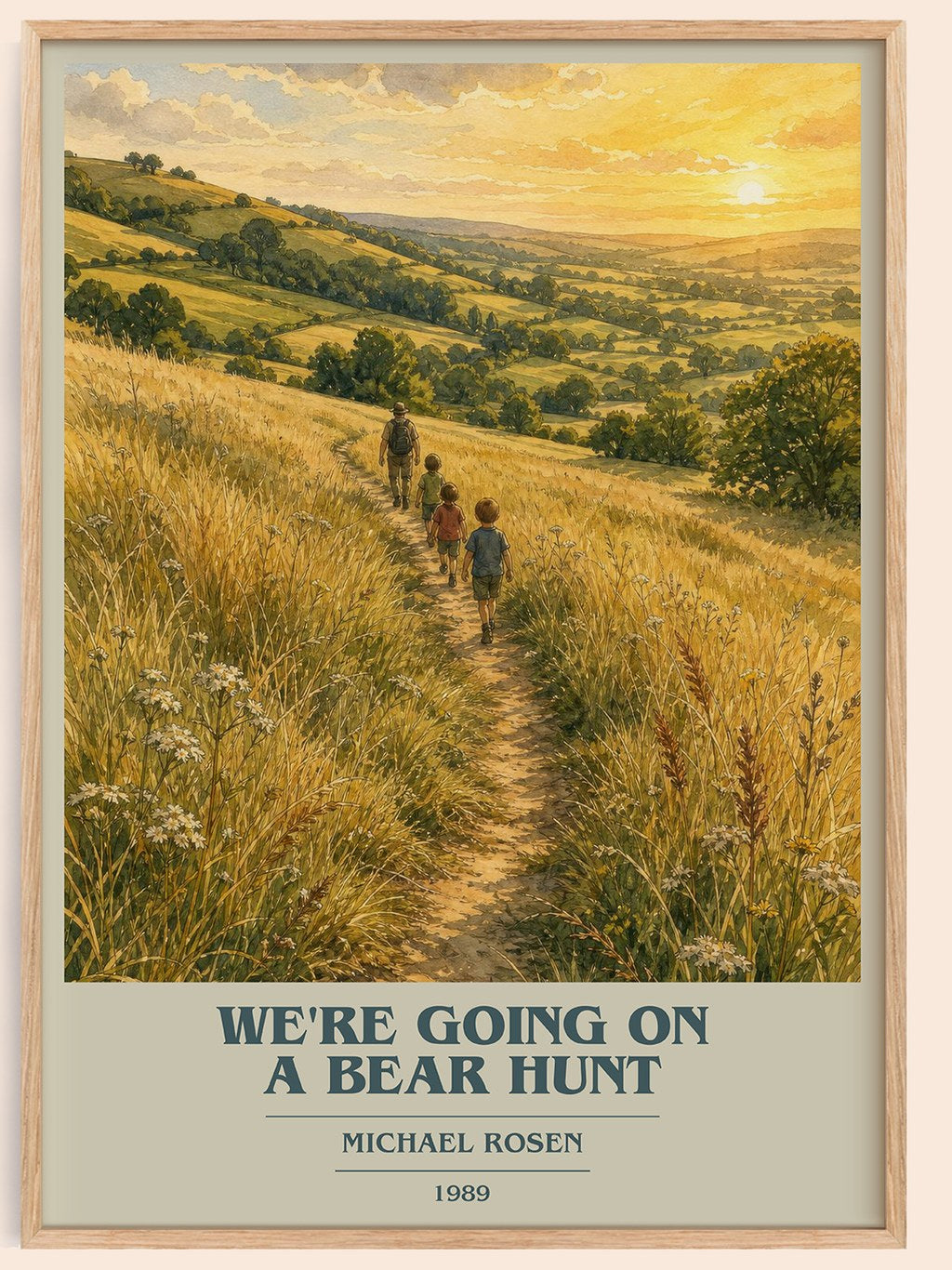 We're Going on a Bear Hunt book cover book poster by Michael Rosen – framed literary art print